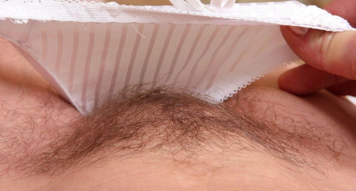 Волосатый лобок под трусиками